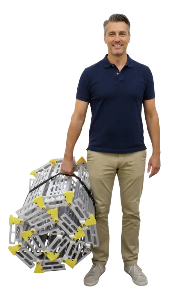 Mann trägt barrierefreie Rollstuhlrampe