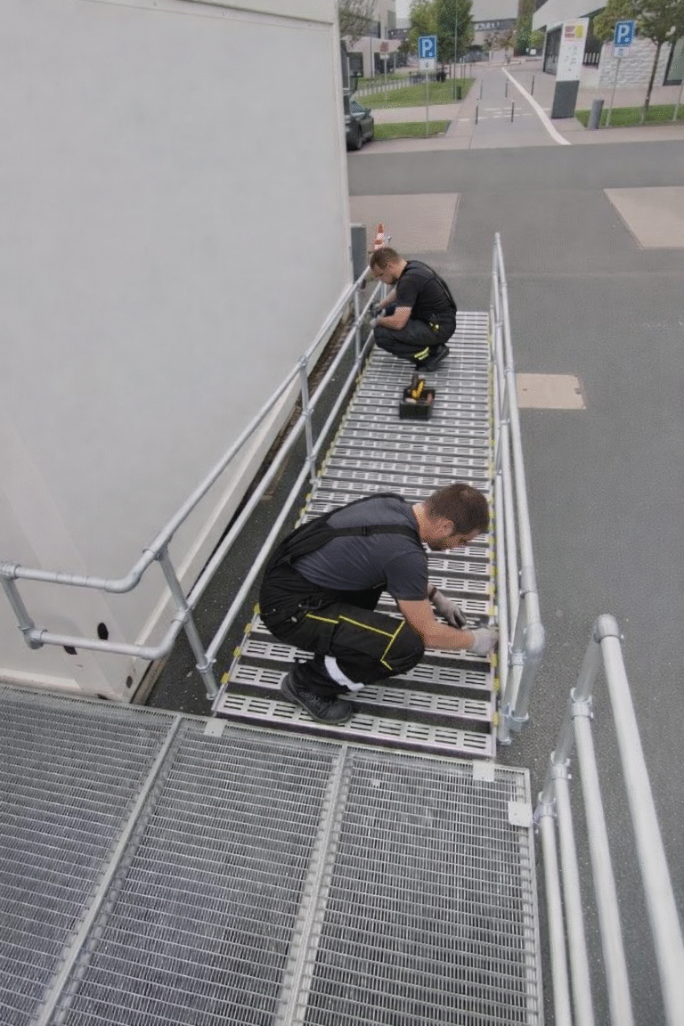 Barrierefreie Rollstuhlrampe Aufbau vor Haus